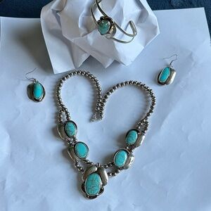 vintage Turquoise and Silver Jewelry Set native blossom costume jewelry